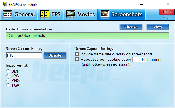 Fraps: Screenshots Menu